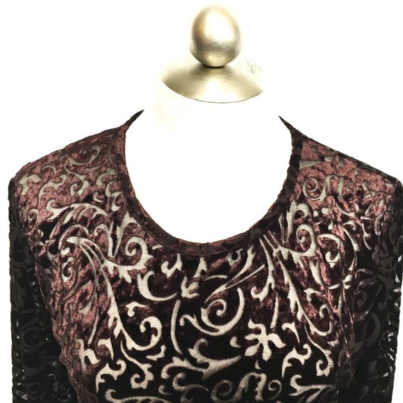 Ilyza Burn out velvet dark plum top Vtg Y2K - Picture 3 of 10